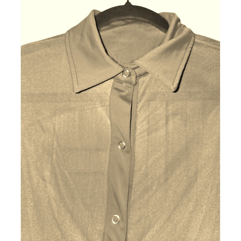 Weissman Sheer Mesh Button Down Women Small Sage Green Open Cowl Back Snap Shirt